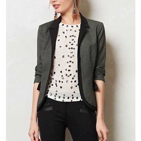Cartonnier Anthropologie Peplum Blazer Black Grey Size 6 Lined Fitted 3/4 Slv - Picture 1 of 6